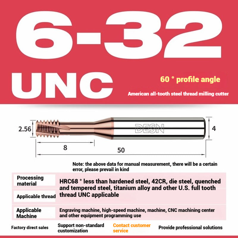 1115-65° high hard tungsten carbide thread milling cutter Long tooth full tooth alloy American thread milling cutter UNC UNF aluminum stainless steel Shandong Denso Pricision Tools Co.,Ltd.